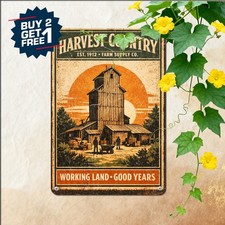 Real Farmers Grain Elevators Farmhouse Rural Landscape Metal Tin Sign Plaque picture
