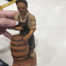 Vtg Hand- Carved  Painted Peasant Figure Man Sealing Barrel Of Guinness picture