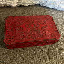 Vintage Marshall Field & Co. red metal scroll design, wood lining, Kamakura box picture