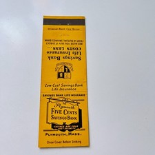Plymouth Five Cents Savings Bank Plymouth MA Vintage Matchbook Cover 4MB102-6 picture