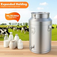 76L/20Gal Milk Jug Milk Can 304 Stainless Steel Sealed Bucket w/Faucet 40*64cm picture