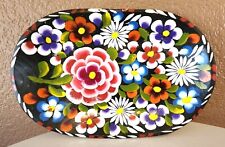 Hand Painted Vintage Wood Folk Art Mexican Batea Oval Tray picture