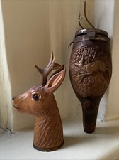 VTG Carved Wooden Smoking Pipe with Deer Miniature Wood Deer Head Antlers German picture