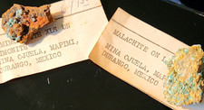 Hemimorphite & Malachite Mina Ojuela Mexico 2 Vintage Minerals w Old Labels picture