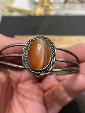 Vintage Southwestern Agate Sterling Silver Bracelet Cuff Banded 14.95g picture