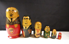 USSR Soviet Russian Political Leaders Nesting Doll Set Of 6 Hand Painted Vintage picture