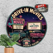 Classic Drive In Movie Theater Concession Sign Round Metal Tin Sign 8x8 In picture