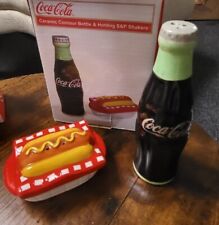 Coca Cola Ceramic Coke Bottle Salt and Hot Dog Pepper Shakers picture