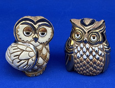 De Rosa Rinconada Owl Figurines Gold Accents Uruguay 3.25” H ( Lot of 2 ) picture
