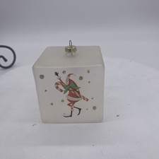 VINTAGE OVERSIZED Metal Topped  Glass Christmas Ornament Clear Santa 3x3x3 In picture