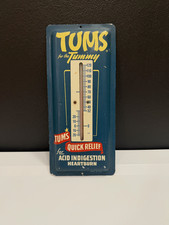 VINTAGE WORKING TUMS FOR THE TUMMY METAL ADVERTISING THERMOMETER SIGN USA MADE picture