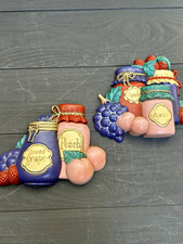 Home Interiors 1987 GIA Inc Fruit Jam Jar Wall Plaques Set Cottagecore Vintage  picture