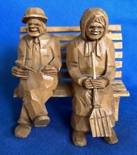 Vintage Hand Carved OLD COUPLE ON BENCH Sculpture Canadian Artist D. Daigle picture