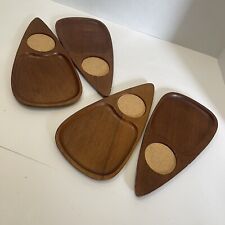 4 Vintage MCM Sere Wood Hand Carved Triangle Party Snack Tray w/Coaster Japan B picture