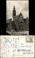 Postcard Wrocław Wrocław City Hall, parking - tram 1962 used stamp picture