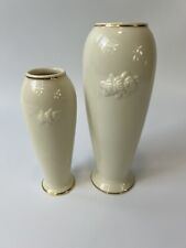 Lenox Rose Blossom Bud Vases 2 Porcelain 24K Gold Trim Ivory Cream 6.5” & 7.5” picture