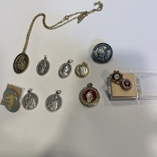 Mixed Lot of Vintage Religious Medals And Pendants Mixed Metals Italy picture