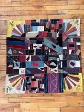 Beautiful Antique Dated 1890 Crazy Quilt - Variety of Fabrics & Stitch - 47 x 49 picture