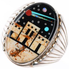 sz10.25 vintage southwestern sterling silver Night Sky pueblos inlay ring picture