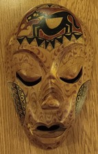 Hand Carved Wooden Tribal Mask Wall Decor – Bohemian Boho Primitive Vintage Folk picture