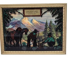 Vintage 1940 Reverse Painted Glass Store Advertising Sign Western Scene #435 picture