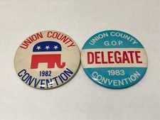 Vintage 1982 1983 Union County New Jersey Republican Convention Pinback X 2 picture