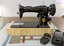 SERVICED - 1947 SINGER 15-90 All Steel Sewing Machine w/Extras - Denim Leather picture