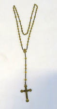 Vintage 1940's Gold tone Rosary Beaded  Necklace Crucifix & Heart Pendant picture