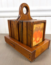 Vintage Wooden Drink Coaster Set with Caddy • Antique Seed Packet Art Folk Art D picture