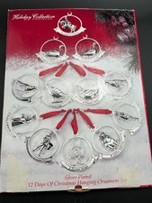 Godinger Silver Plated 12 Days of Christmas Ornament Set Complete Original Box picture