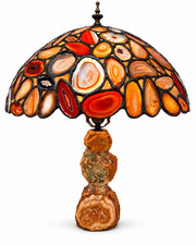 Edwin Lucia Brazilian Agate Tiffany Style Stained Glass Table Lamp Stone Base picture