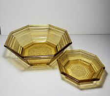 Anchor Hocking Pebbled Glass Chip And Dip Set Amber Octagonal Vintage  picture