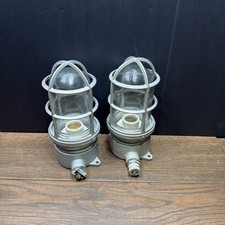 Appleton Vintage Industrial Explosion Proof Cage Light Fixture Pair picture
