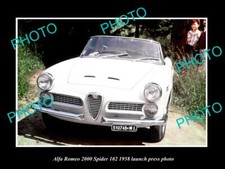 OLD LARGE HISTORIC PHOTO OF 1958 ALFA ROMEO 2000 SPIDER LAUNCH PRESS PHOTO 1 picture