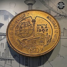 1962 Seattle World's Fair Century 21 $1 Trade Token Brass Space Needle picture