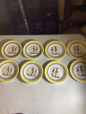 Henriot Quimper Yellow Blue Stripe Band Breton Peasant 4 Men 4 Women 6” **Read** picture
