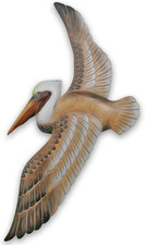 Hand-Carved Wood Flying Pelican | Coastal Nautical Beach Wall Décor Natural Wood picture