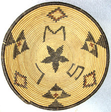 Apache Coiled BASKET Tray Bold POLYCHROME LETTERS Circa 1900 NATIVE AMERICAN picture