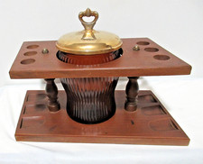 Vintage Dun-Rite Pipe Stand With Amber Glass Humidor picture