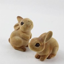 Lot of 2 Vintage Flocked Hard Body Bunny Rabbit Figurines picture