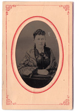 1870s Lady Pretty Shawl Jewelry Paper Sleeved Narrow 1/4 Plate Tintype picture