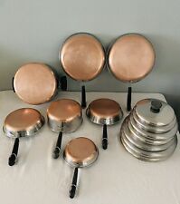 Vintage Revere Ware 1801 Copper Bottom 14 Piece Set Pots Pans Skillets Lids ‘68 picture