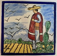 Vintage Mexican Folk Art Tile Ysauro Uriarte Talavera Puebla Mexico #2 picture