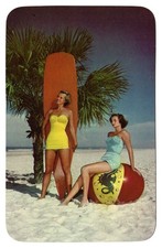Vintage Postcard Two Beauties in Swimsuits on Florida Beach picture