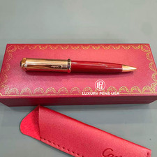 CARTIER Santos Rose Gold Red Resin Ballpoint Pen Textured Cap Luxury BID ️🛒 picture