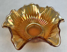 Vintage Fenton Smooth Rays Marigold Carnival Glass Ruffled Sauce Bowl 6 1/2” picture