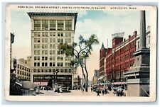 1920 Park Bldg. And Main Stret Looking Franklin Square Worcester MA Postcard picture