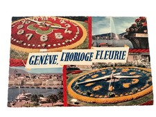 Vintage Floral Clock Geneva Switzerland IRIS MEXICHROME Postcard picture