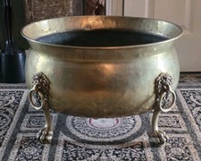 Large Georgian Brass Wine Cooler w/ Lion Head and Paw Feet Early 19th Century picture