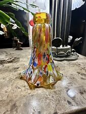 VINTAGE MURANO GLASS AMBER MILLEFIORI 6'' LILY LAMP SHADE . picture